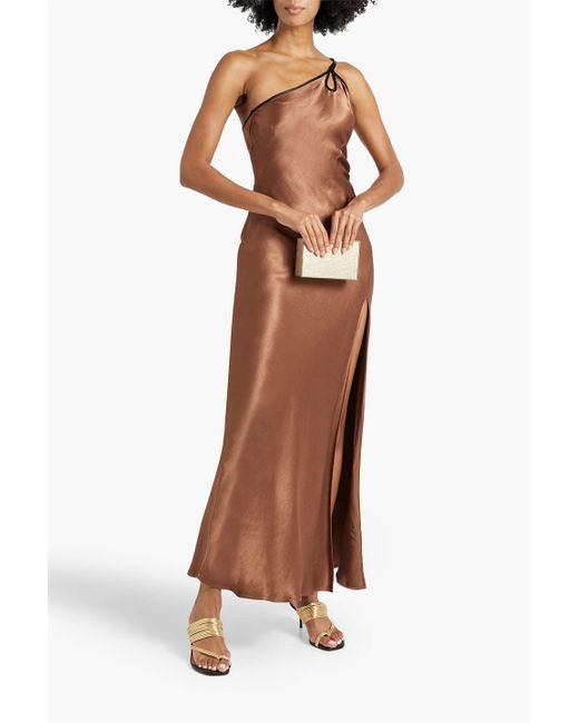 Bec & Bridge Brown Kehlani One-shoulder Cutout Hammered-satin Maxi Dress