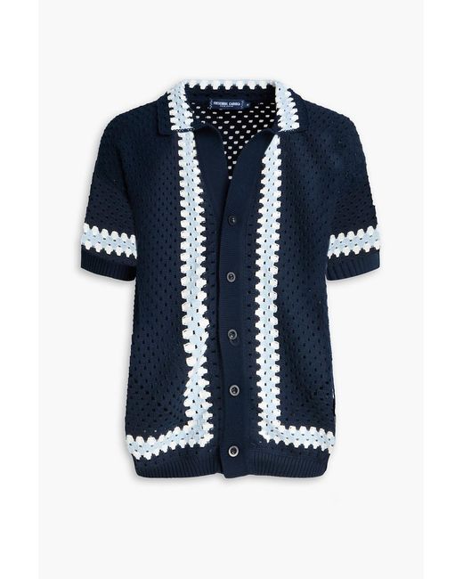 Frescobol Carioca Blue Pinto Crocheted Cotton Cardigan for men