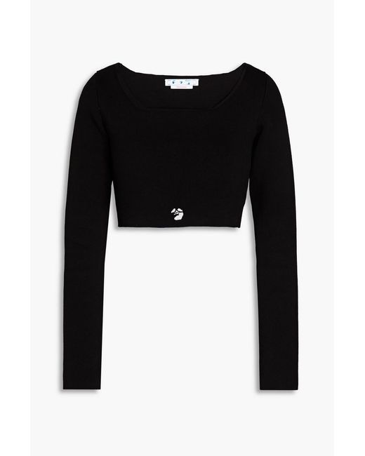 Off-White c/o Virgil Abloh Black Cropped Jacquard-trimmed Cotton-blend Top