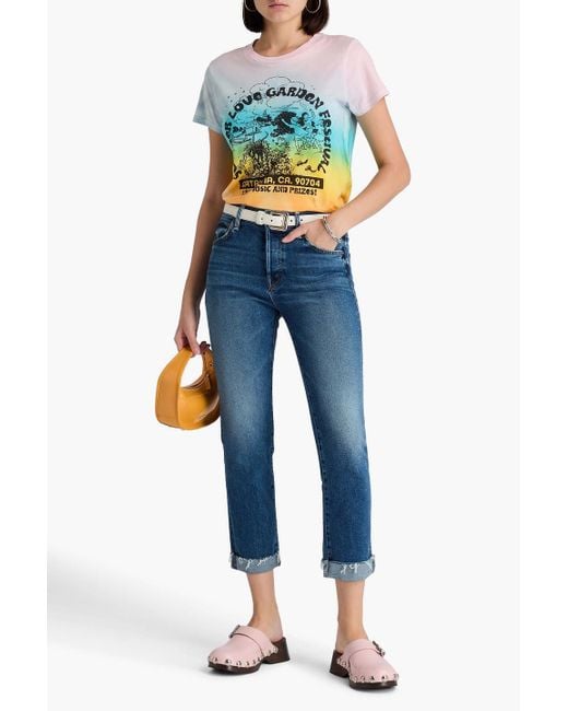 Mother Blue Scrapped Cropped High-Rise Straight-Leg Jeans