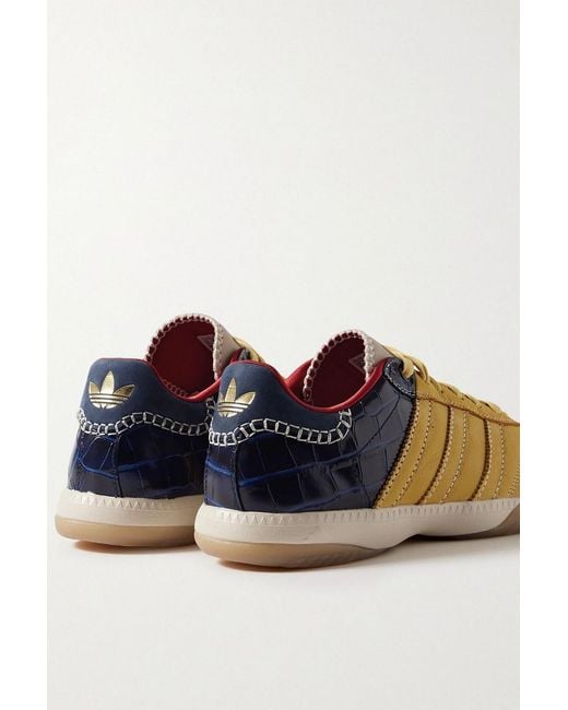 Adidas Originals Blue Wales Bonner Samba Millennium Paneled Suede And Croc-Effect Leather Sneakers for men