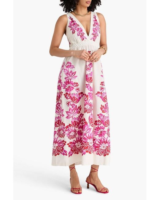 Farm Rio Pink Floral-print Cotton-poplin Maxi Dress