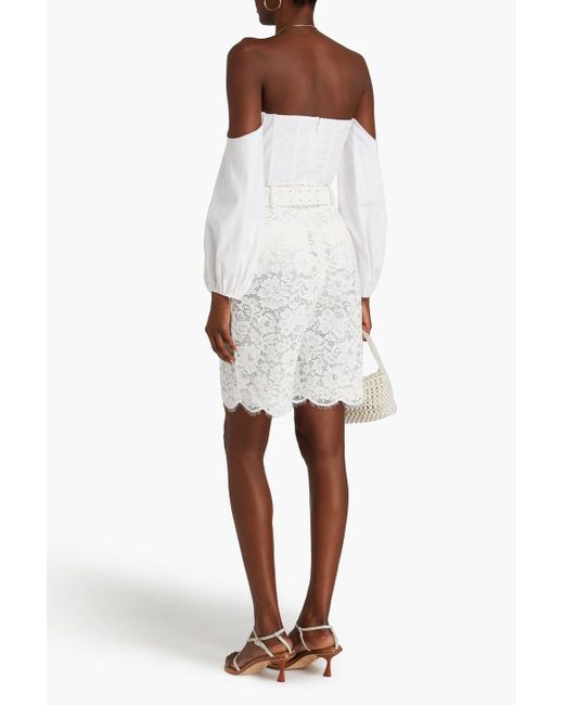 Zimmermann White Belted Corded Lace Shorts