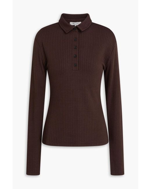 Rag & Bone Brown Ribbed-Knit Polo Shirt