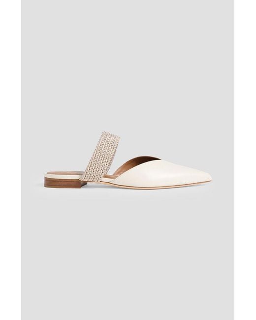 Malone Souliers White Maisie Cord-trimmed Leather Point-toe Flats
