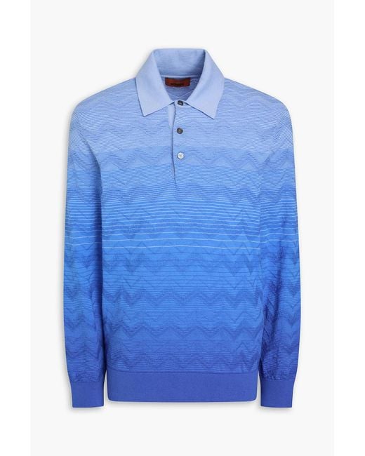 Missoni Blue Dégradé Crochet-Knit Cotton Polo Shirt for men