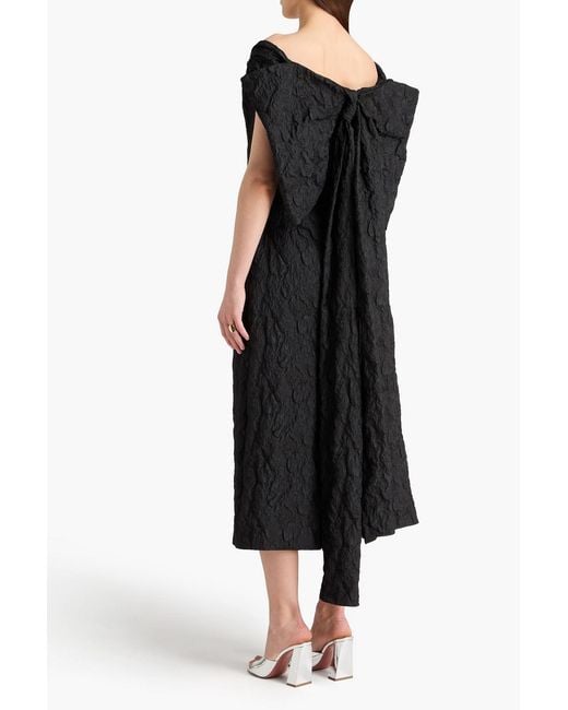 Erdem Black Off-the-shoulder Embellished Jacquard Midi Dress