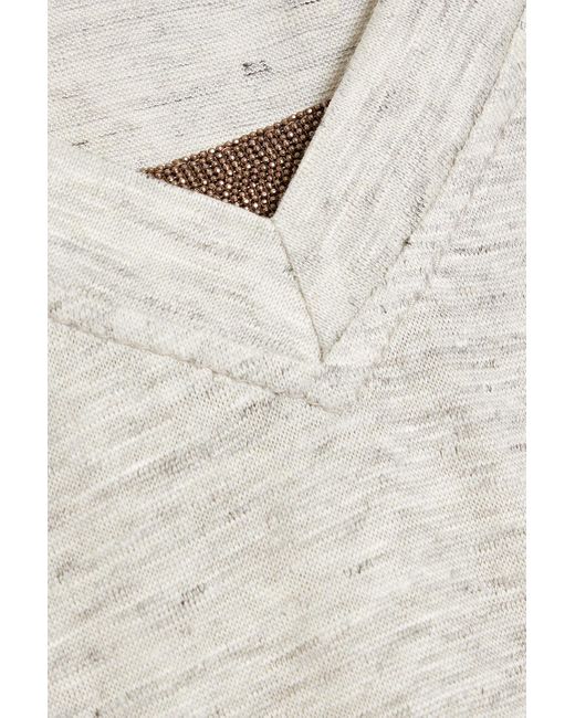 Brunello Cucinelli White T-shirt aus jersey aus einer leinen-seidenmischung mit zierperlen