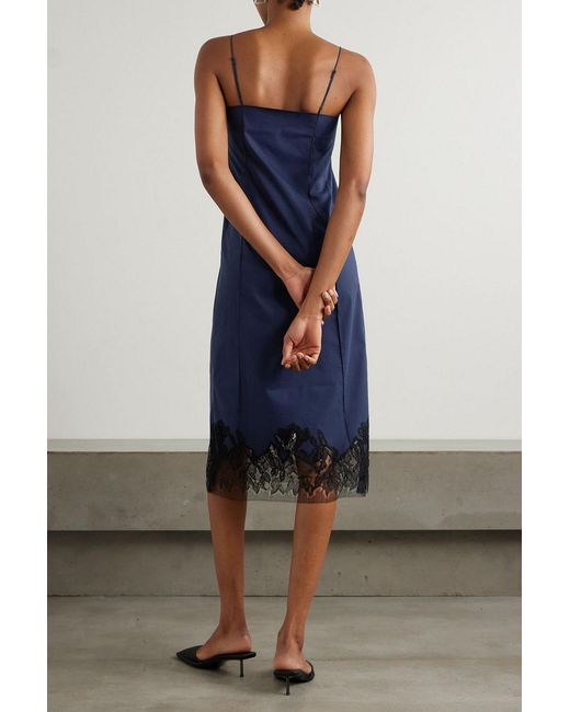 Faithfull The Brand Blue Elsain Lace-Trimmed Cotton-Blend Twill Midi Dress