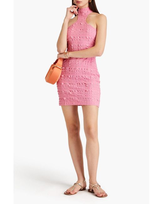 Nanushka Pink Seersucker Halterneck Mini Dress