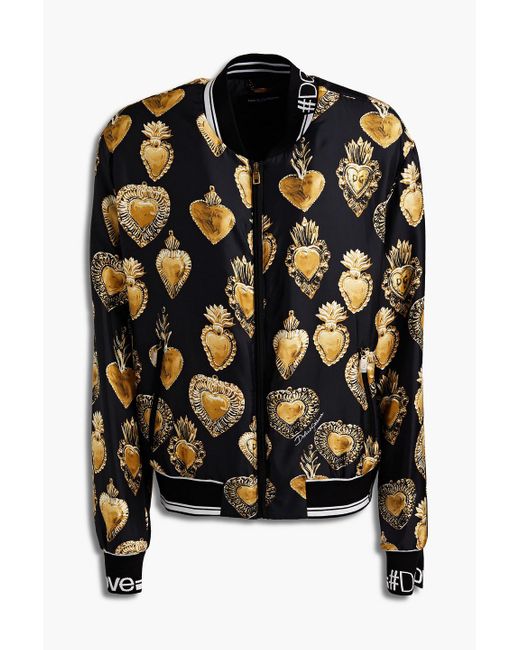 Dolce & Gabbana Black Printed Silk-twill Bomber Jacket for men
