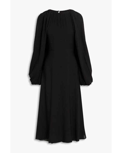 Valentino Garavani Black Gathered Silk-crepe Dress