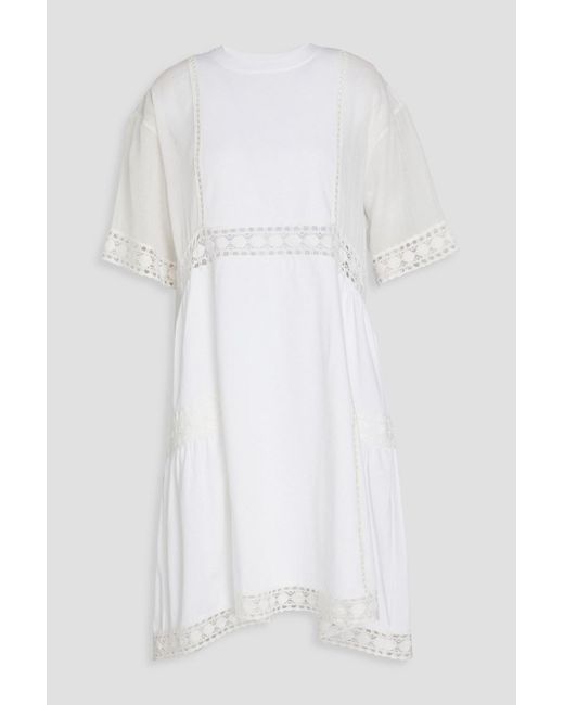 See By Chloé White Kleid aus baumwoll-jersey mit gaze-einsätzen