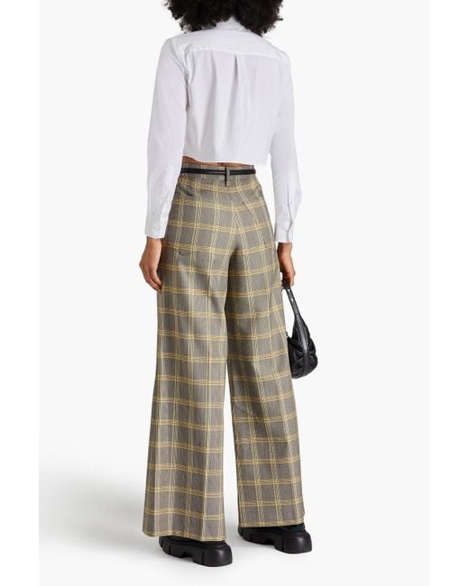 Marni Natural Checked Wool-blend Wide-leg Pants