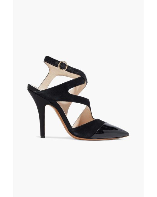 Etro Calf Hair-trimmed Suede, Satin And Patent-leather Pumps in Black ...