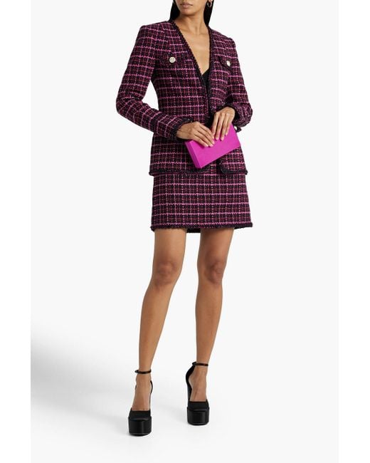 Rebecca Vallance Purple Cher Checked Cotton-blend Tweed Blazerr