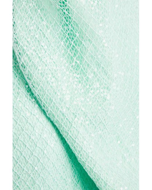 ROTATE BIRGER CHRISTENSEN Blue Sequined Corded Lace Midi Wrap Dress