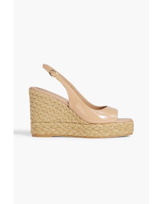 Stuart Weitzman Natural Island Patent-leather Slingback Espadrille Wedge Sandals