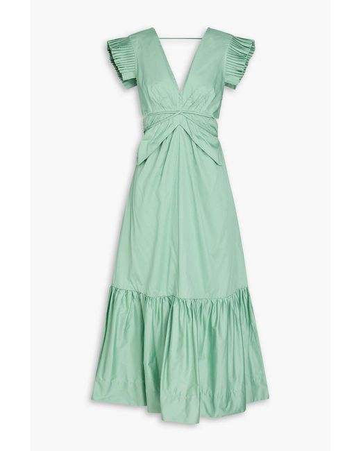 Farm Rio Green Bead-embellished Cotton-poplin Midi Dress