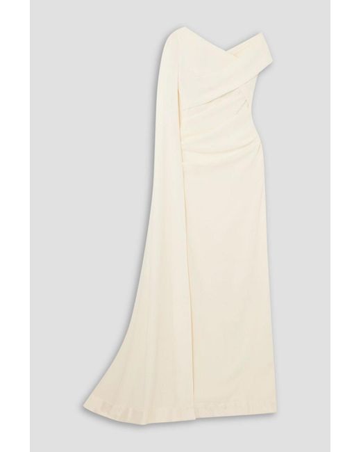 Talbot Runhof Natural Cape-effect Off-the-shoulder Ruched Stretch-cady Gown