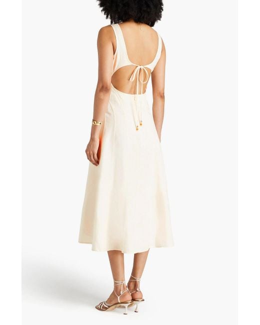 Zimmermann Natural Bead-embellished Cutout Linen Midi Dress