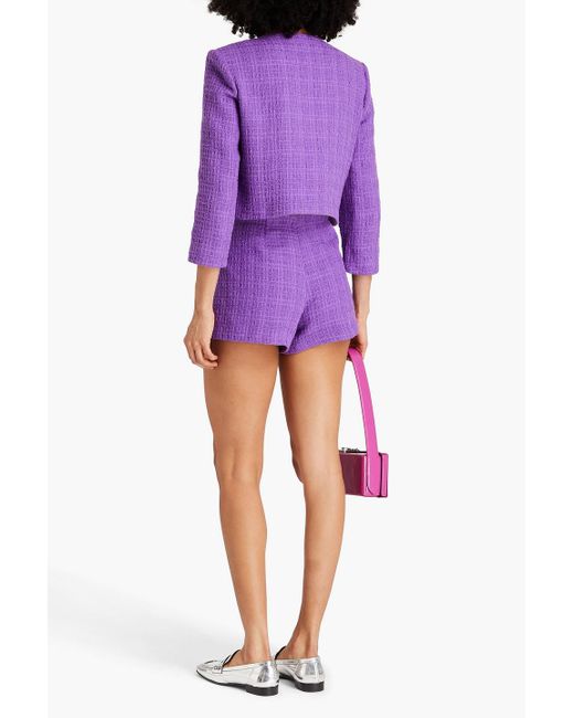 Maje Purple Cropped Cotton-tweed Jacket