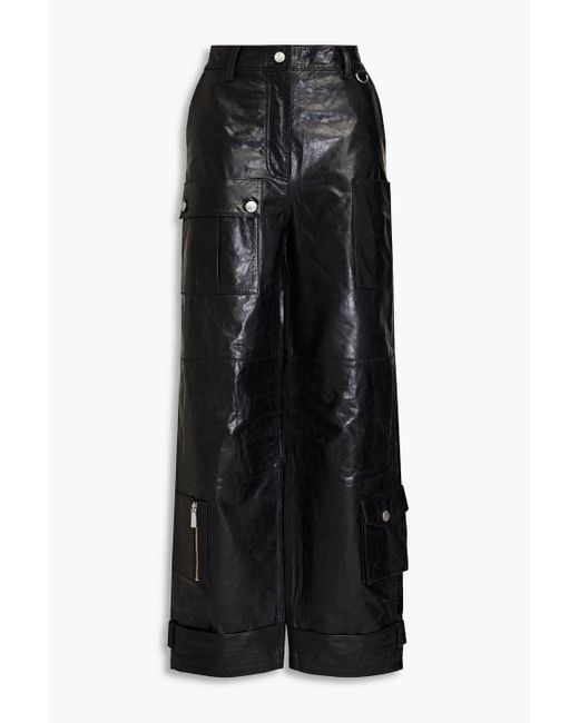 REMAIN Birger Christensen Black Distressed Leather Cargo Pants