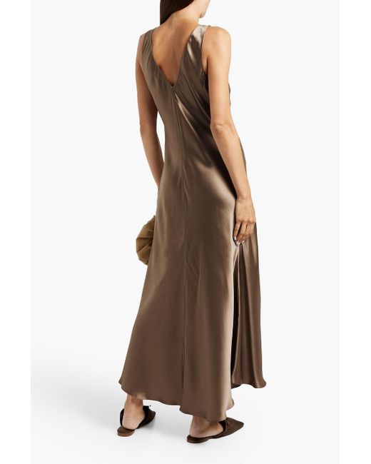 FRAME Silk-satin Midi Dress in Brown | Lyst
