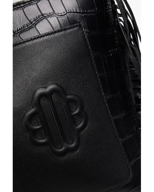 Maje Black Fringed Croc-effect Leather Pouch
