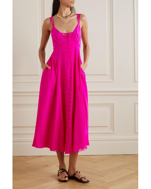 La Ligne Pink Paulina Georgette-trimmed Silk-charmeuse Midi Dress