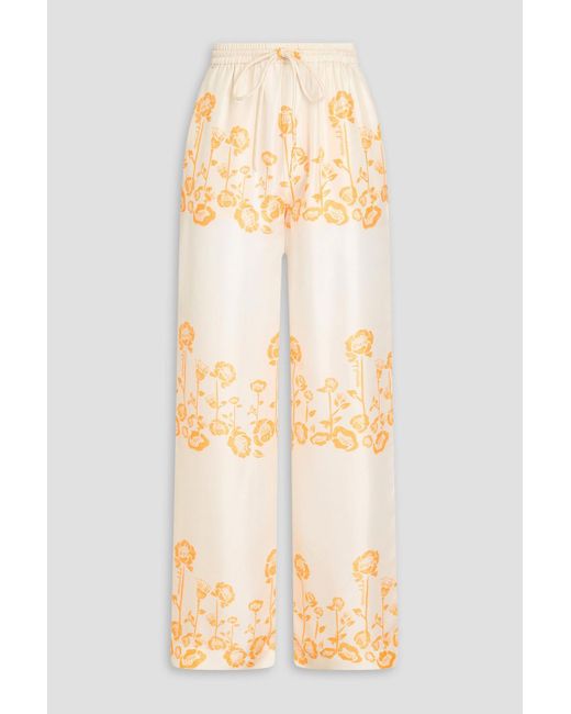 Nanushka Natural Jarine Floral-print Silk-twill Wide-leg Pants
