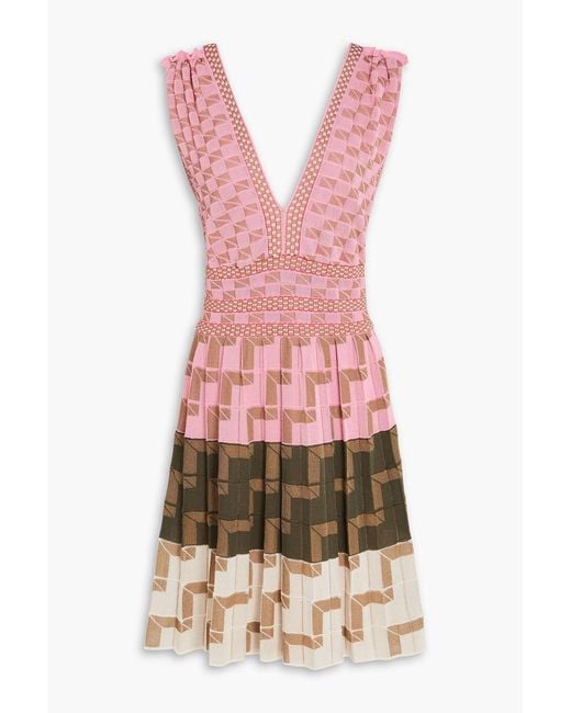 Missoni Pink Pleated Crochet-Knit Cotton-Blend Mini Dress