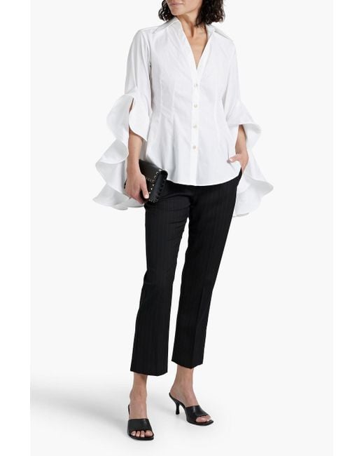 Palmer//Harding White Prosper Ruffled Cotton-jacquard Shirt