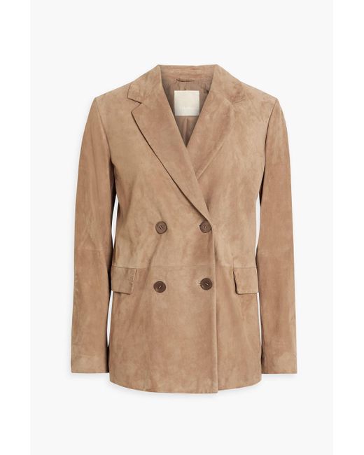 Max Mara Natural Linfa Double-breasted Suede Blazer