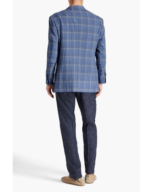 Canali Blue Checked Wool-blend Crepe Blazer for men