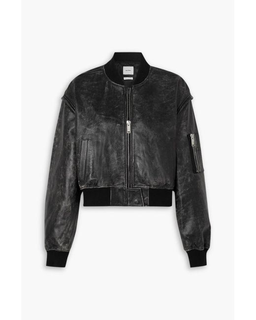 Halfboy Cropped Distressed Leather Bomber Jacket in Black | Lyst