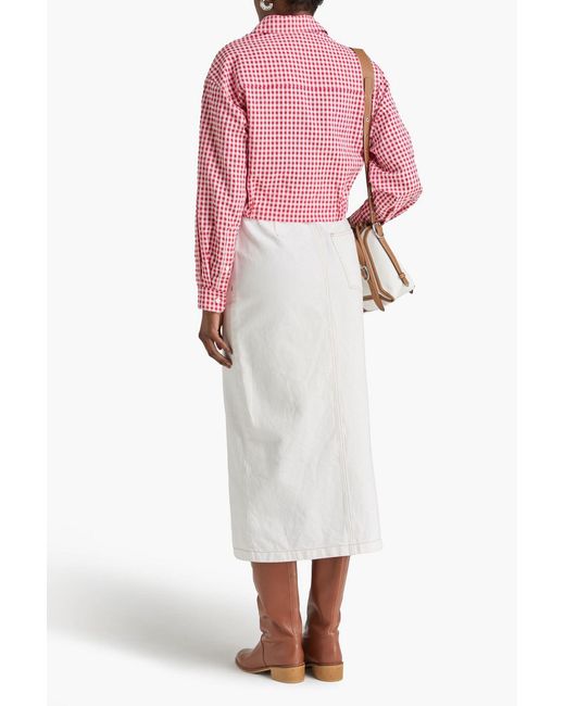 Claudie Pierlot Pink Cropped Gingham Seersucker Shirt