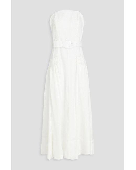 Nicholas White Belted Linen Maxi Dress