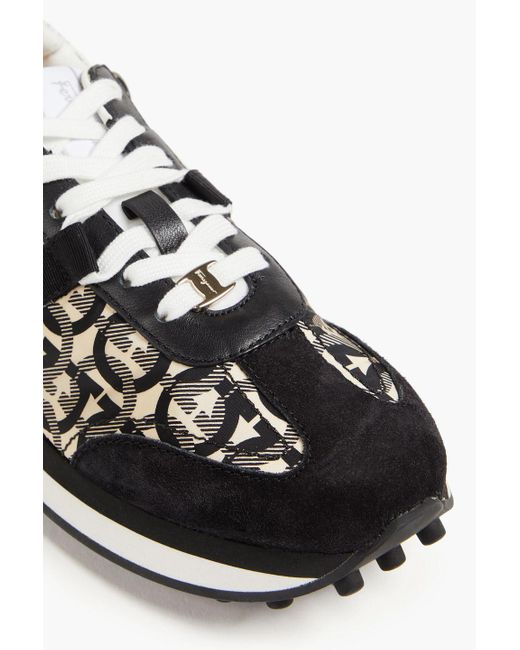Ferragamo Black Logo-print Leather, Suede And Shell Sneakers