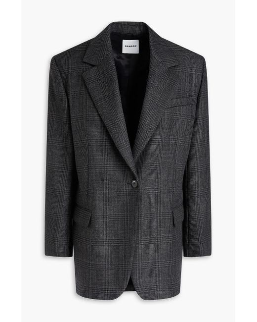 Sandro Black Prince Of Wales Checked Wool-tweed Blazer