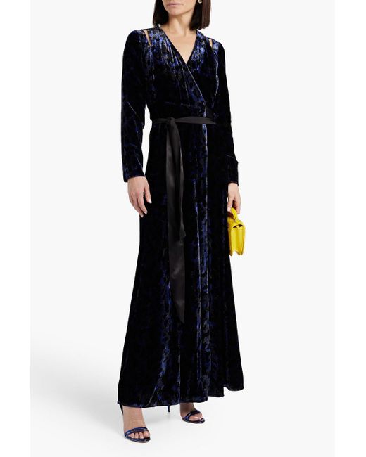 Diane von Furstenberg Black Pogue Devoré-velvet Maxi Wrap Dress