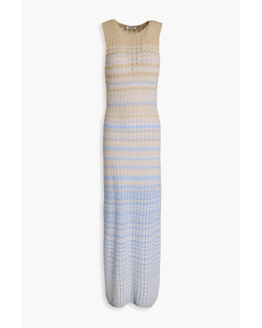 Sandro White Maxi-strickkleid in häkeloptik mit metallic-effekt