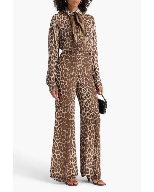 Zimmermann Natural Leopard-Print Georgette Flared Pants