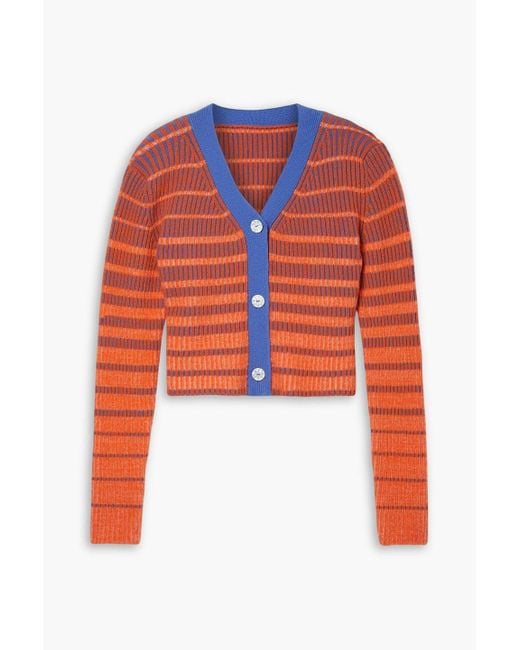 The Elder Statesman Orange Gerippter cardigan aus einer kaschmirmischung mit streifen