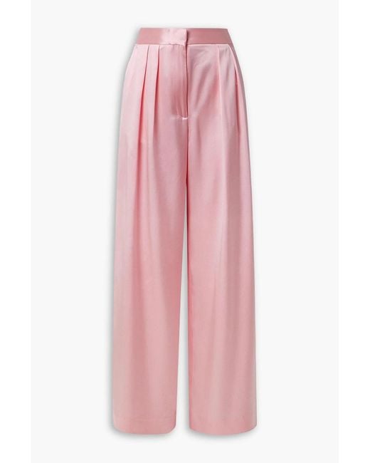 Adam Lippes Pink Pleated Silk-Charmeuse Wide-Leg Pants