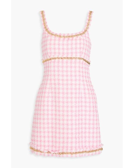 Rebecca Vallance Pink Gabrielle Chain-embellished Gingham Tweed Mini Dress