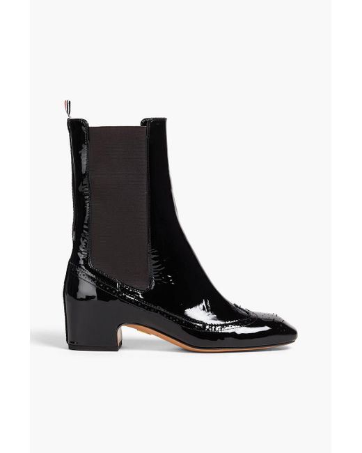 Thom Browne Black Perforated Patent-leather Ankle Boots