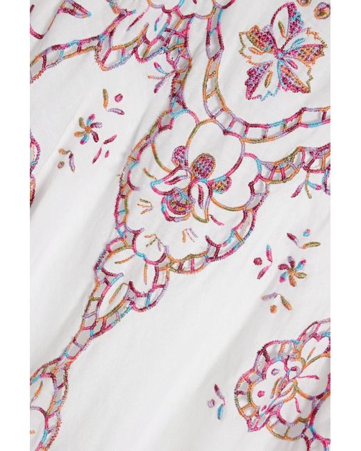 Costarellos Pink Embroidered Linen Midi Dress