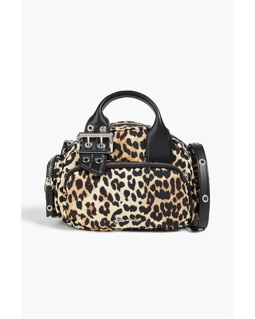 Ganni Black Leopard-Print Shell Tote