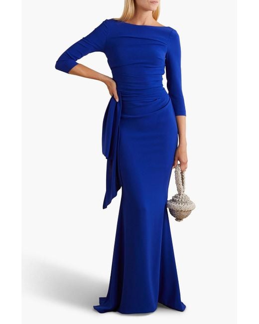 Talbot Runhof Blue Ruched Draped Crepe Gown